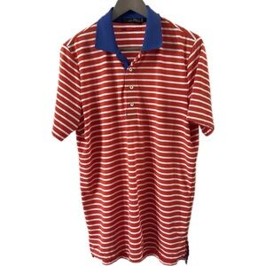 RLX Ralph Lauren Orange White Striped Polo Shirt S Contrast Collar Blue